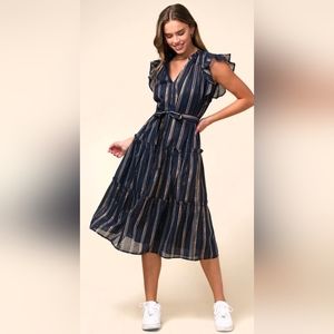 Adelyn Rae Boho Chic Nina Cotton Midi Dress Navy Blue Size M Classic With Pocket